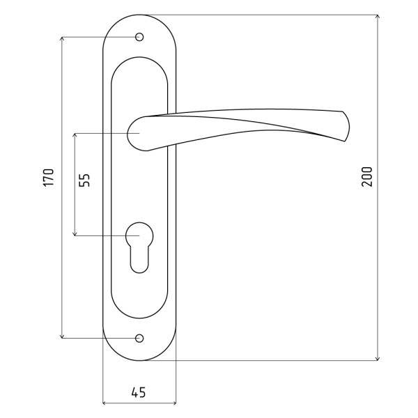 Дверна ручка на планці Аріко 55 мм. мідна